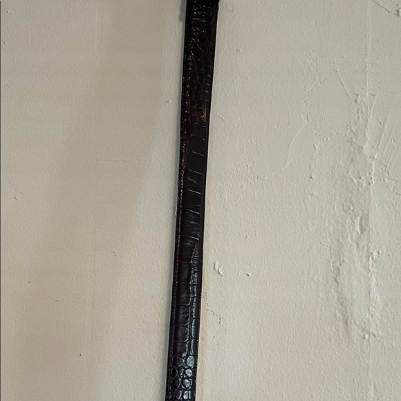 Vintage Bachrach  Dark Brown Croc-Embossed Leather Belt with Gold Buckle
